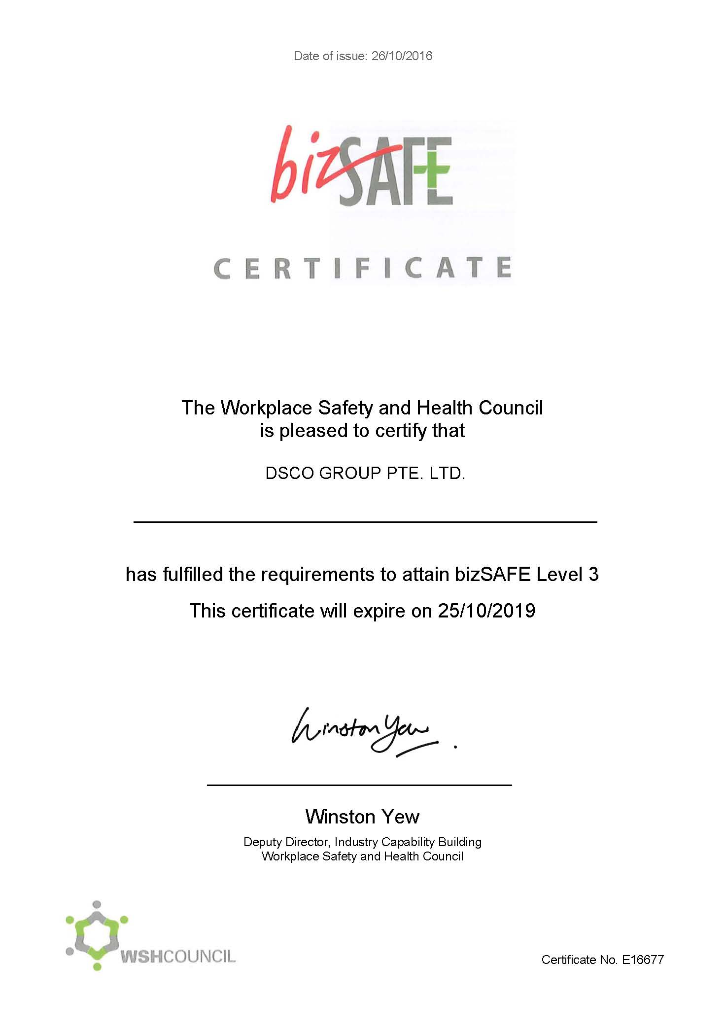 BizSafe L3 Certificate